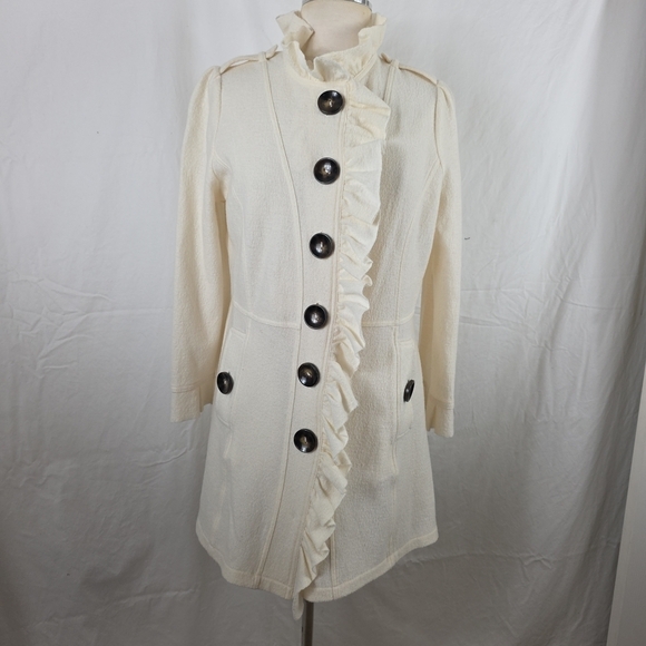 Patty Kim 100% Wool Jacket Coat Beige Ivory Womens Medium Boho Whimsy Victorian - Picture 1 of 11
